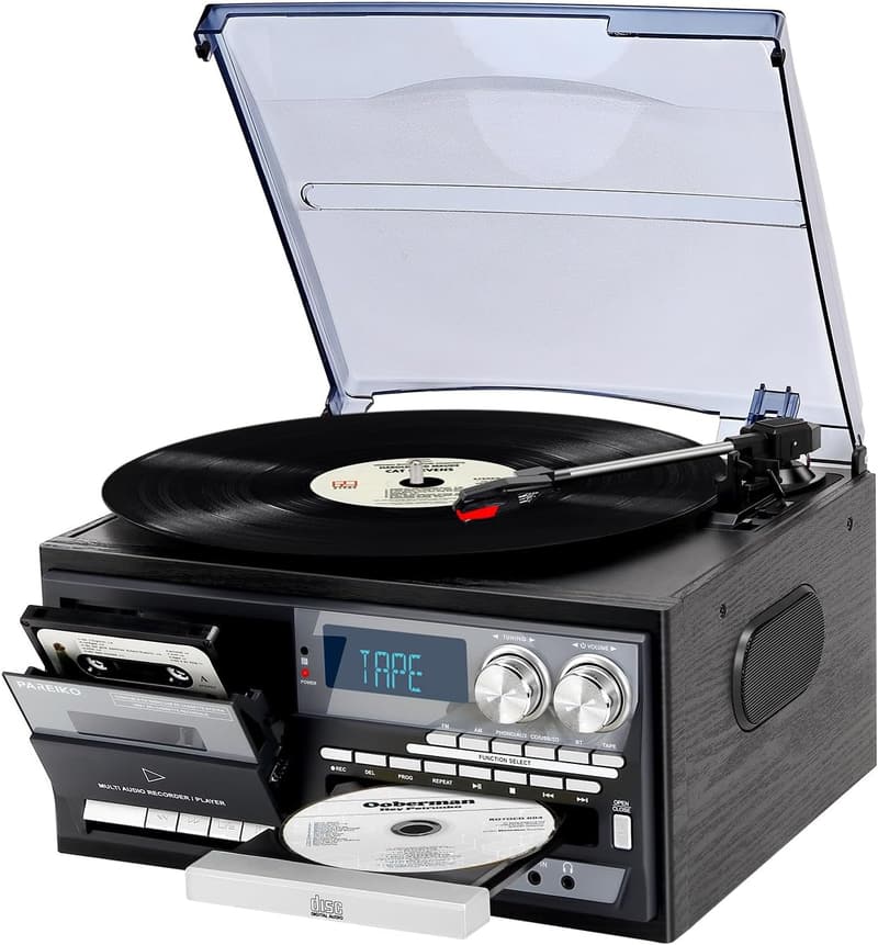9-in-1 Vintage Record Player with Bluetooth & Built-in Speakers