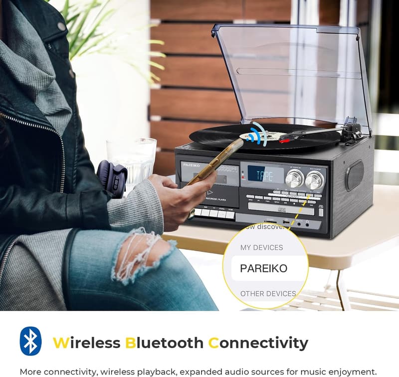 9-in-1 Vintage Record Player with Bluetooth & Built-in Speakers