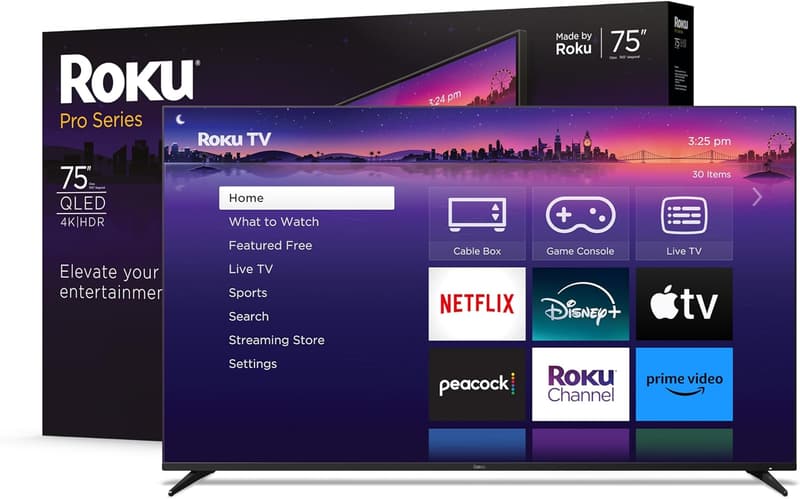 75-Inch 4K QLED Roku Smart TV with Voice Remote Pro