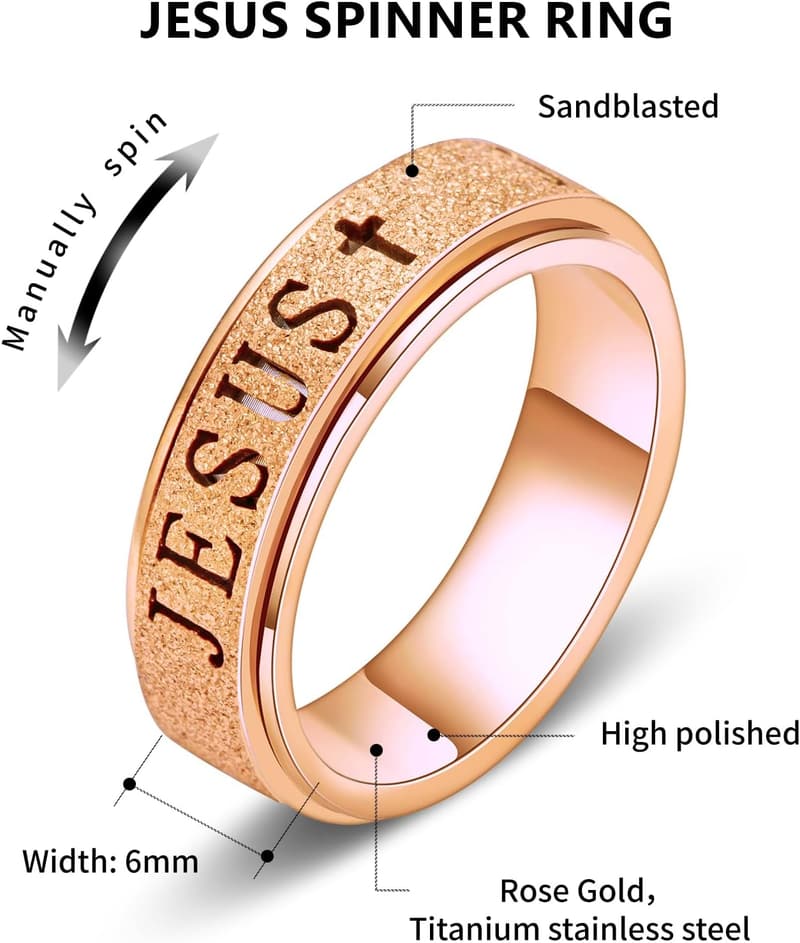 Anxiety Fidget Spinner Ring for Women - Stainless Steel, Size 5-10