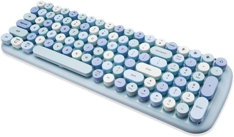 Bluetooth Wireless Keyboard with Colorful Round Keys - Blue
