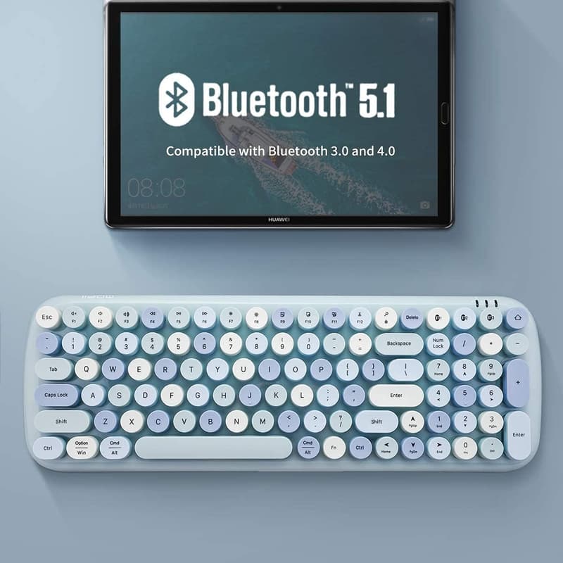 Bluetooth Wireless Keyboard with Colorful Round Keys - Blue