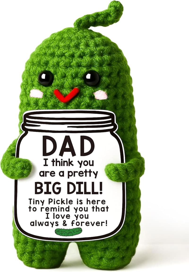 Funny Crochet Pickle Plush With Card - Unique Gift for Dad