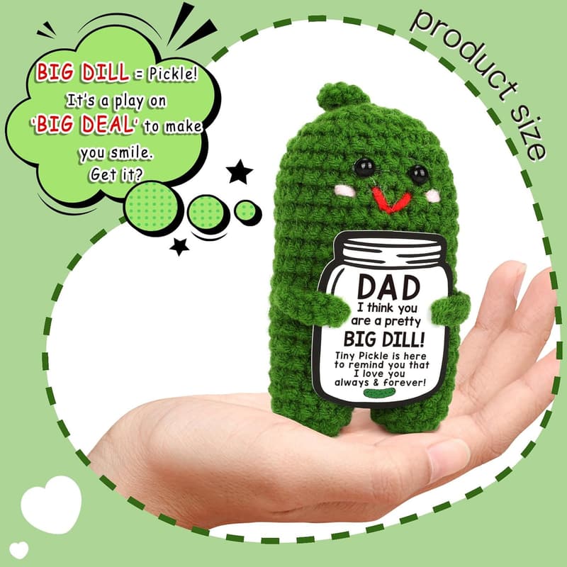 Funny Crochet Pickle Plush With Card - Unique Gift for Dad