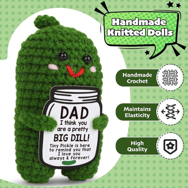Funny Crochet Pickle Plush With Card - Unique Gift for Dad