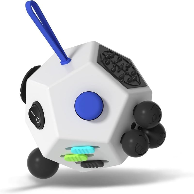 12-Sided Fidget Cube Toy for Stress Relief - White