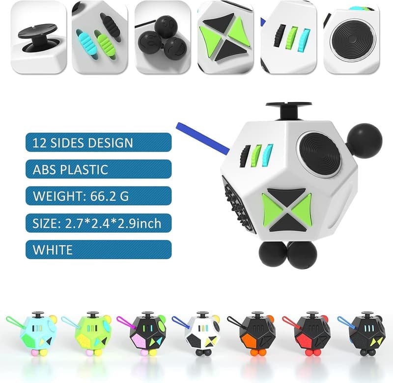 12-Sided Fidget Cube Toy for Stress Relief - White