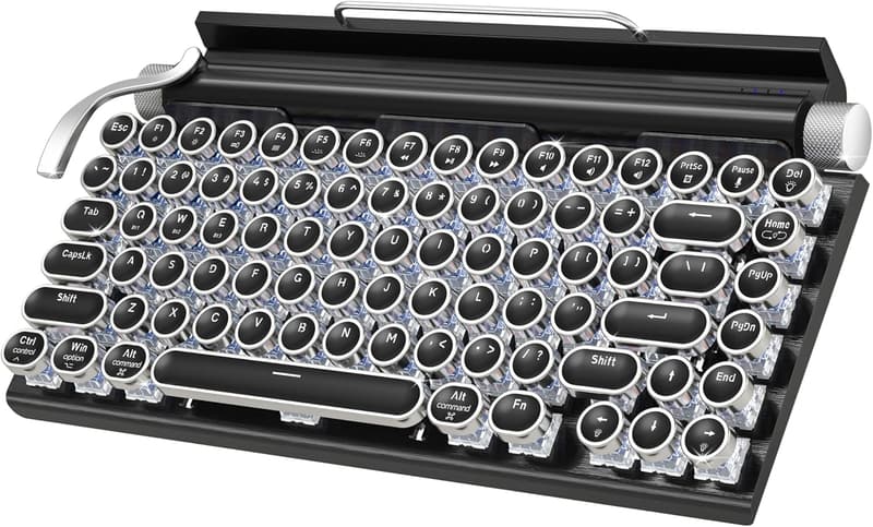 Wireless Bluetooth Retro Typewriter Mechanical Keyboard - Black