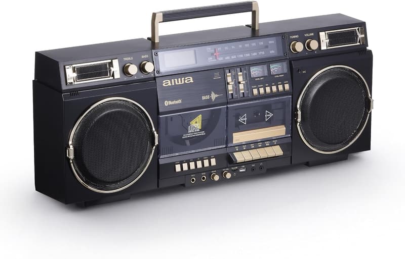 Retro Boombox CD Player with Bluetooth, Cassette Recording & Radio