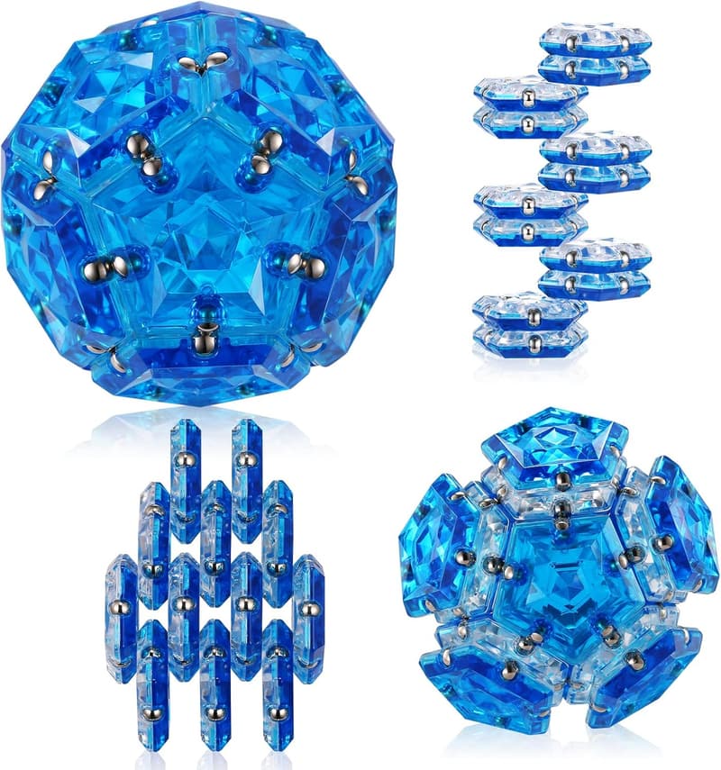 Magnetic Fidget Sphere Set - 12 Crystal Blue Pentagons