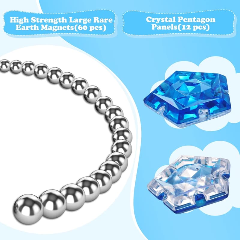Magnetic Fidget Sphere Set - 12 Crystal Blue Pentagons