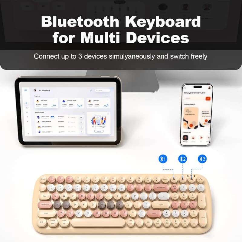 Multi-Device Bluetooth Typewriter Keyboard with Retro Keycaps