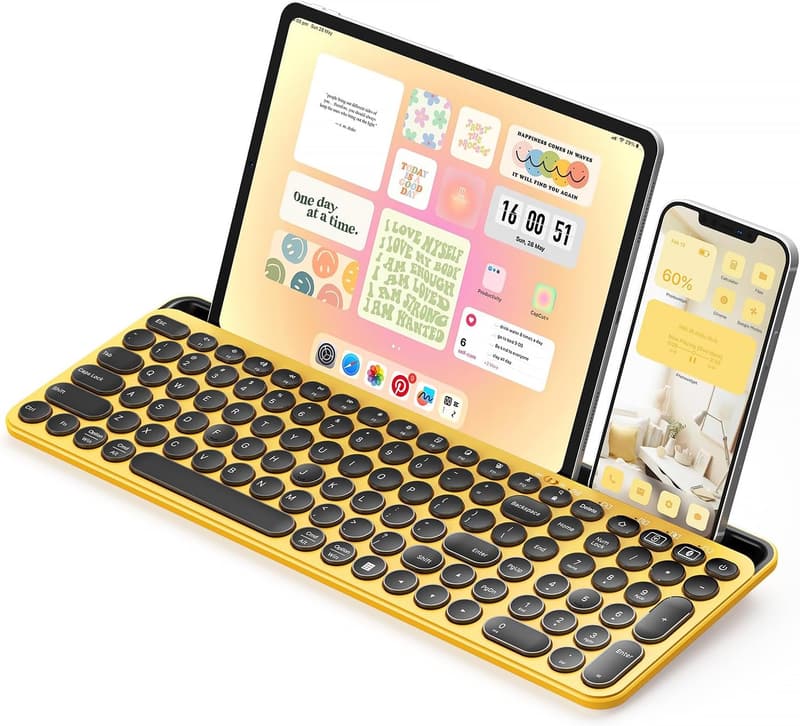 Cute Wireless Bluetooth Typewriter Keyboard with Stand - Yellow