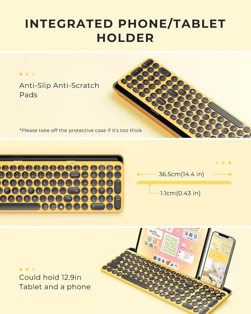 Cute Wireless Bluetooth Typewriter Keyboard with Stand - Yellow