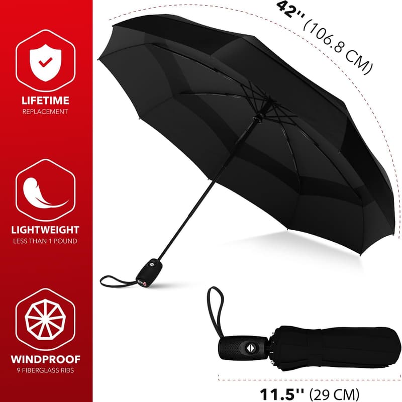 Windproof Travel Umbrella - Auto Open/Close, Compact Design