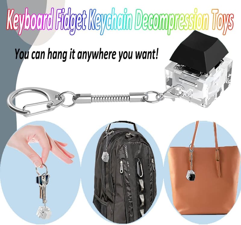 Mechanical Key Button Stress Relief Fidget Toy Keychain - Black