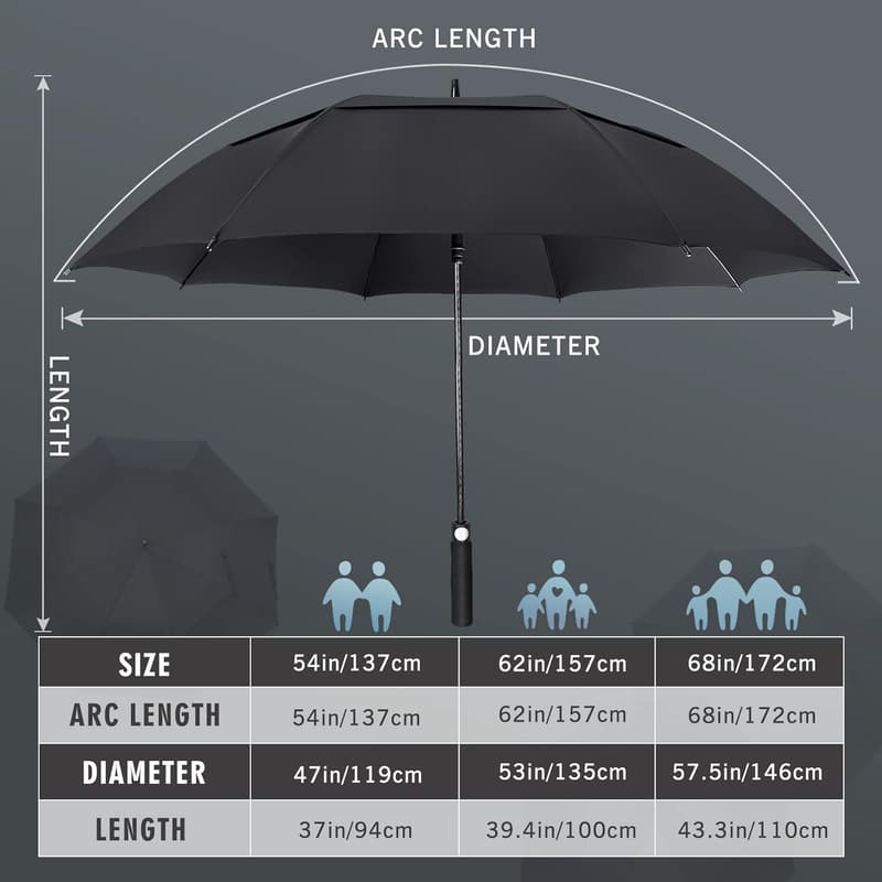 Extra Large Windproof Golf Umbrella - 51/68 Inch Double Canopy