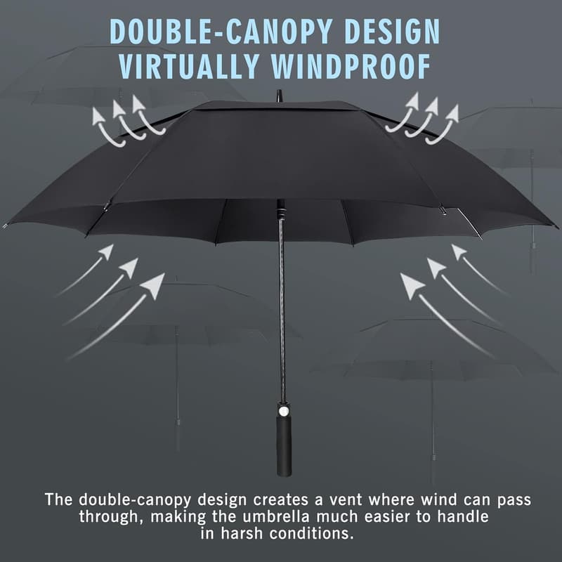 Extra Large Windproof Golf Umbrella - 51/68 Inch Double Canopy