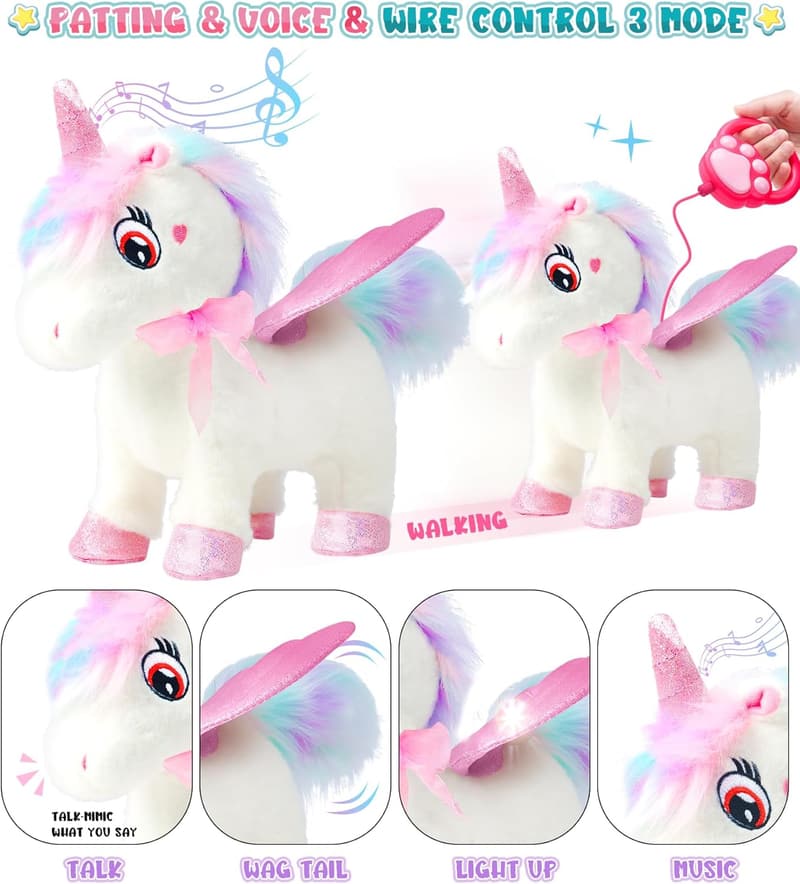 Interactive Plush Unicorn Toy for Girls Ages 4-6