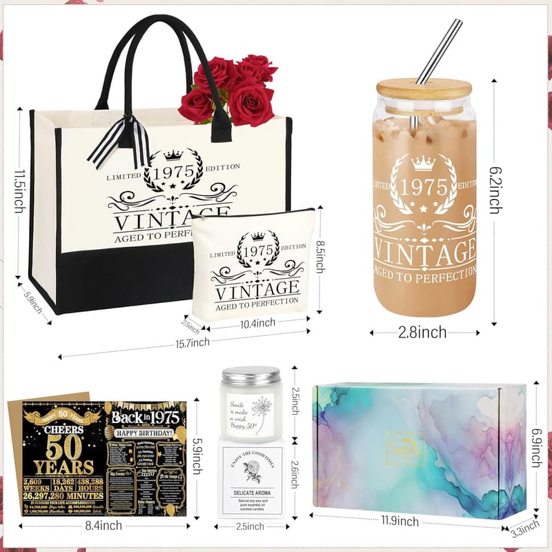 40th 50th 60th Birthday Tote Bag Gift Set for Women