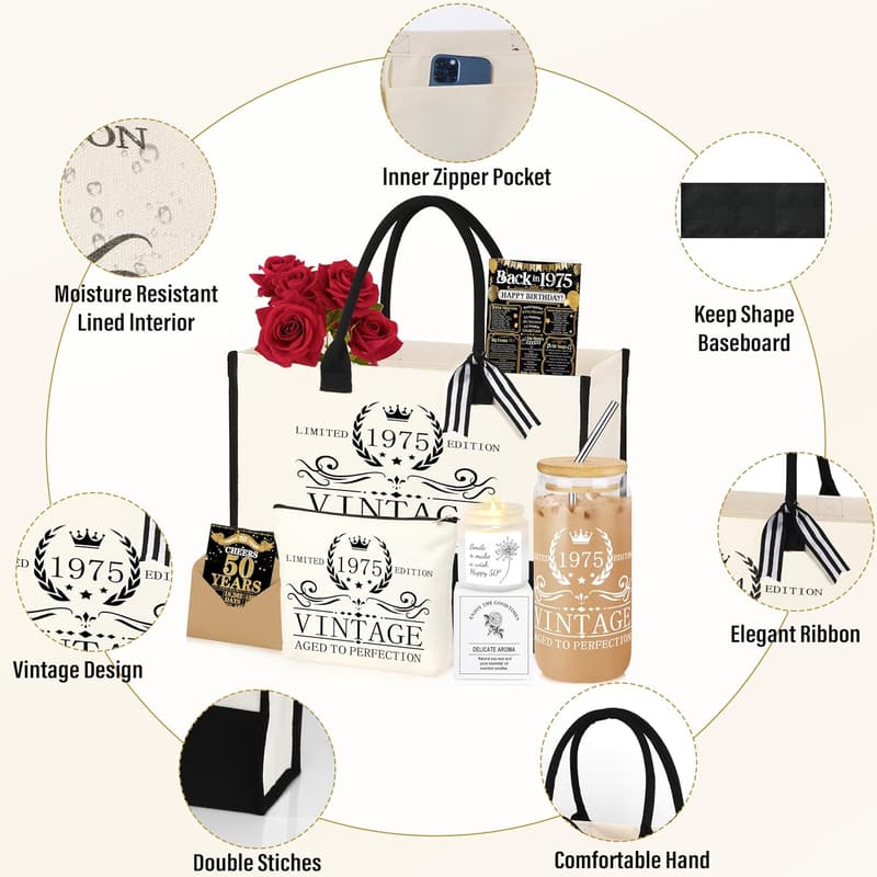 40th 50th 60th Birthday Tote Bag Gift Set for Women