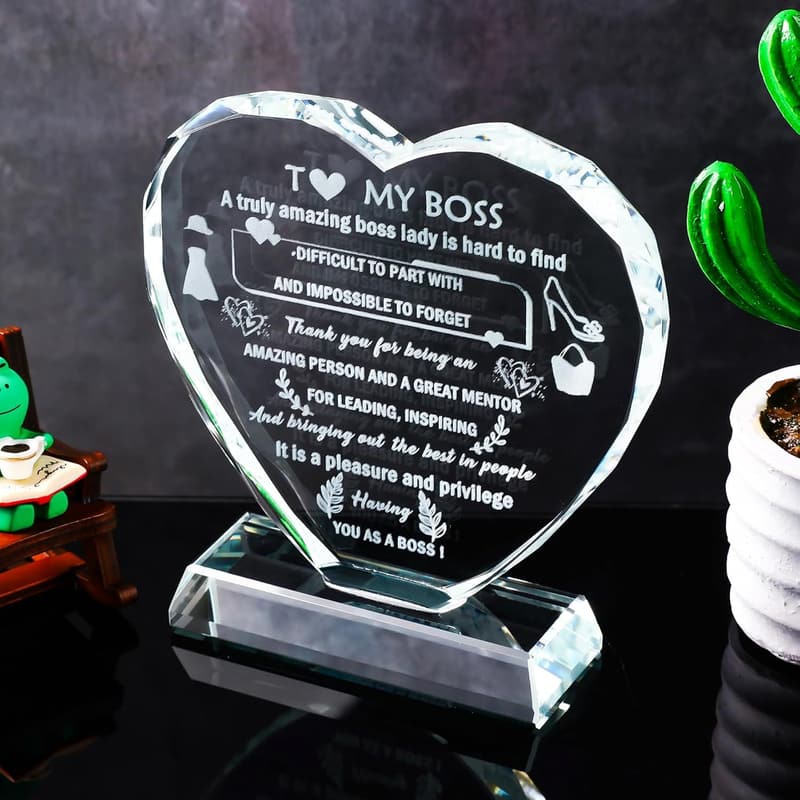 Boss Day Crystal Heart Gift for Women - Leadership Appreciation