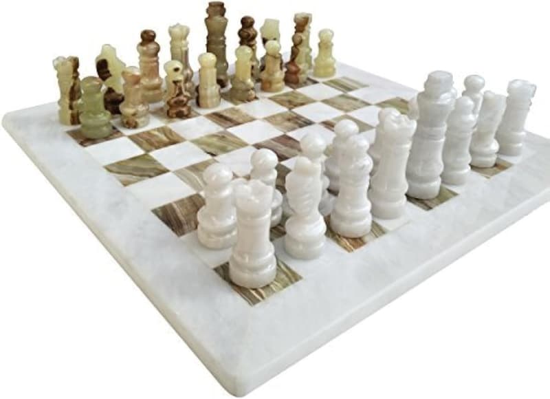 Handmade White and Green Onyx Chess Board Game Set for Home Décor