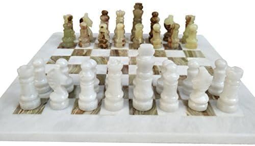 Handmade White and Green Onyx Chess Board Game Set for Home Décor