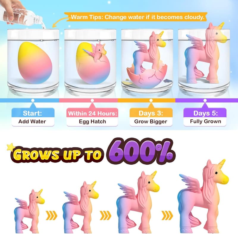 Unicorn Hatching Eggs - 6 Pack Birthday Gift for Kids 3+