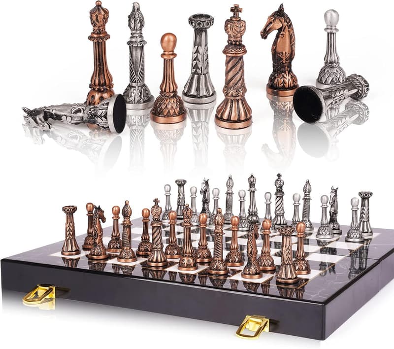 Marbling Metal Chess Set – Portable Folding Board for All Ages