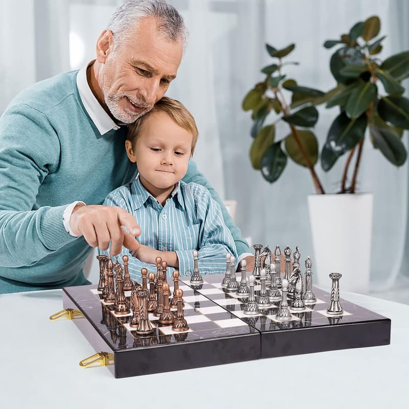 Marbling Metal Chess Set – Portable Folding Board for All Ages