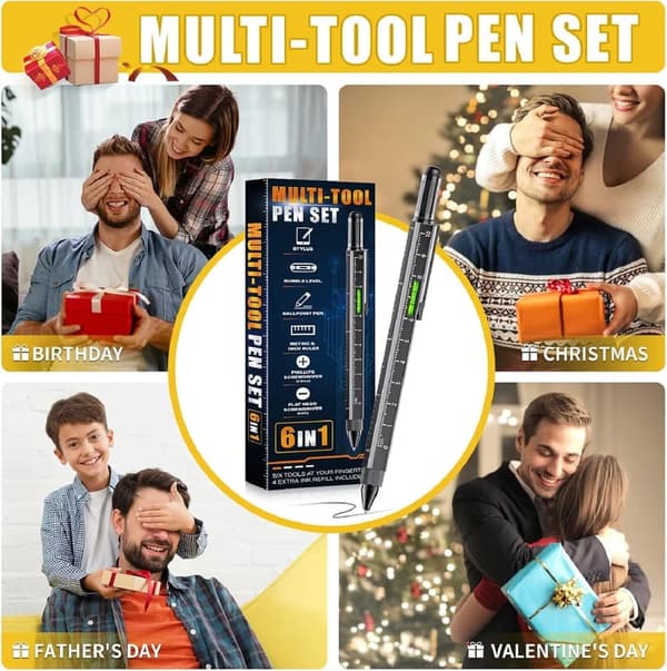 6-in-1 Multitool Pen for Men - Unique Gadget Gift