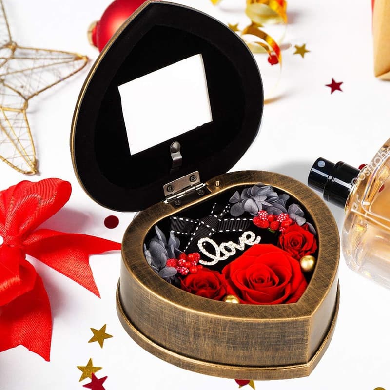 Valentine's Day Gift: Real Red Roses in Musical Box