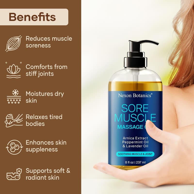 Sore Muscle Massage Oil with Arnica, Peppermint & Lavender