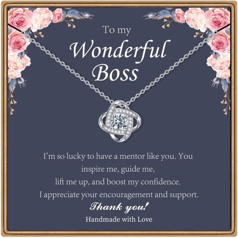 14K White Gold Plated Dainty Love Knot Necklace for Mom
