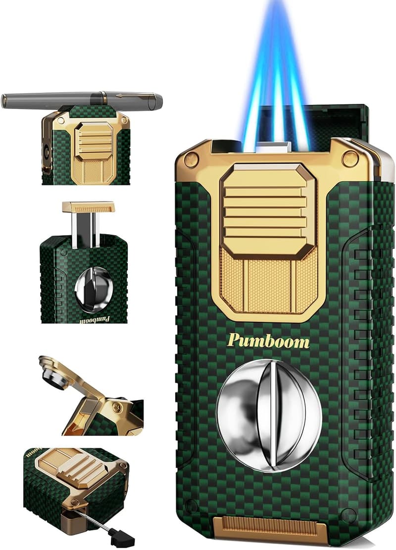 Triple Jet Flame Torch Lighter with Cutter & Holder for Men