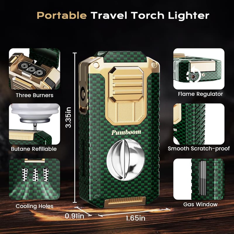 Triple Jet Flame Torch Lighter with Cutter & Holder for Men