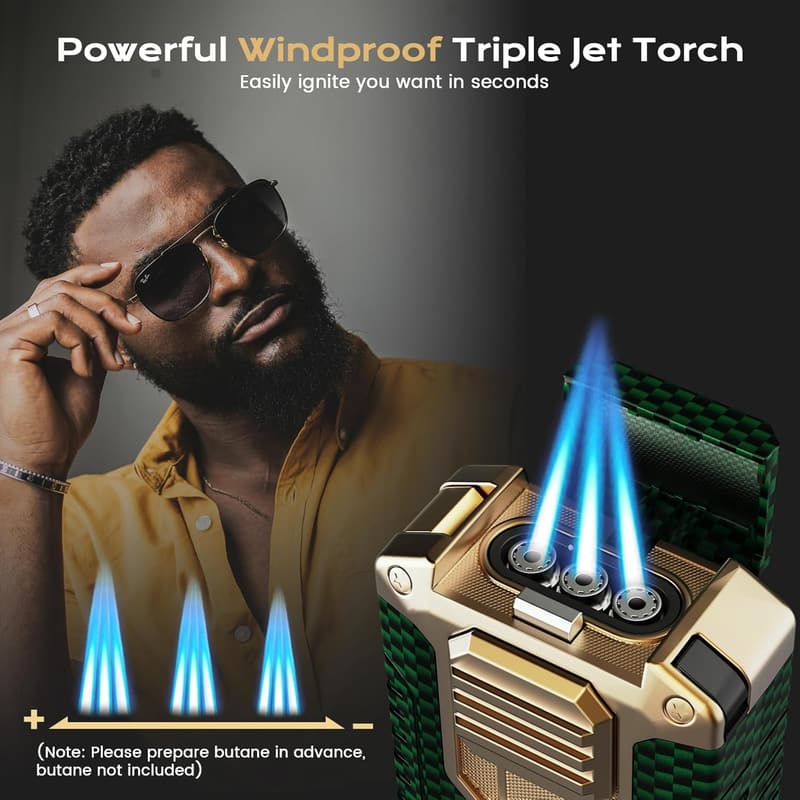 Triple Jet Flame Torch Lighter with Cutter & Holder for Men