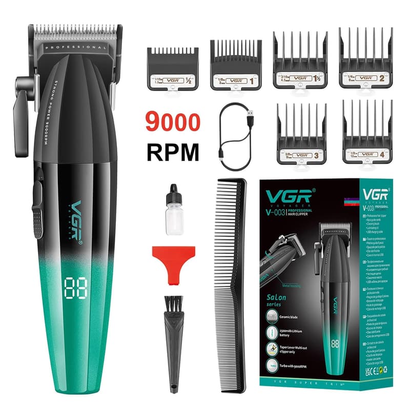 Professional Rechargeable Hair Clipper with LED Display, Green