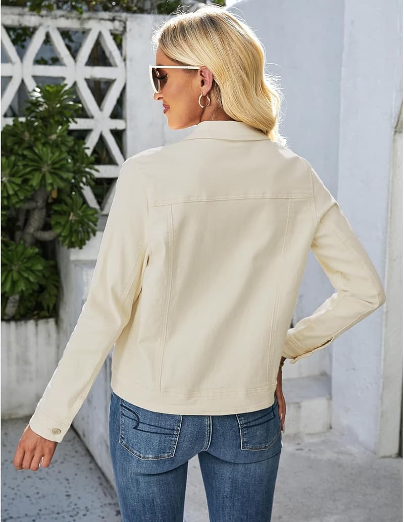 Women's Stretch Denim Jacket with Button Down and Long Sleeves