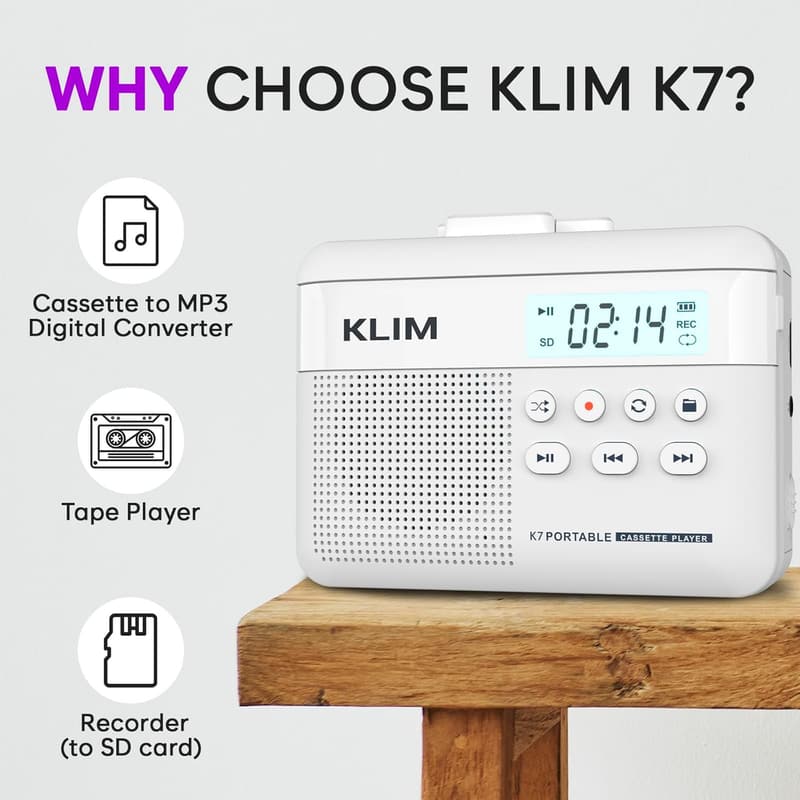KLIM K7 Portable Cassette to MP3 Converter with 16GB SD Card