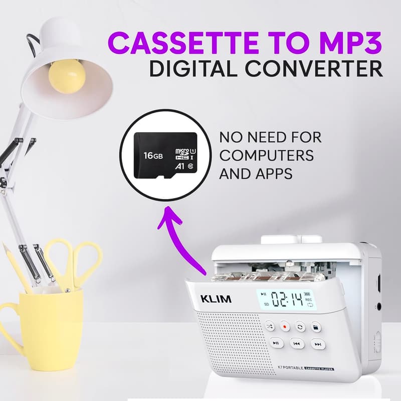 KLIM K7 Portable Cassette to MP3 Converter with 16GB SD Card
