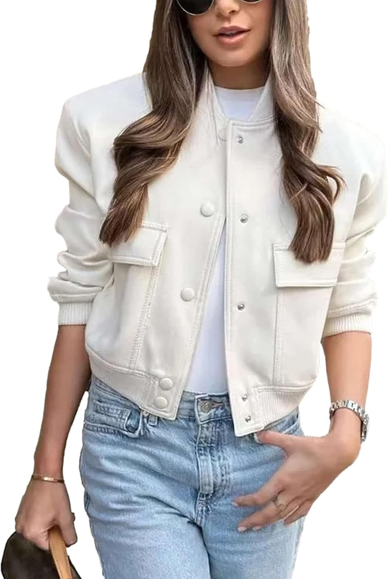 Women's Cropped Varsity Bomber Jacket with Pockets