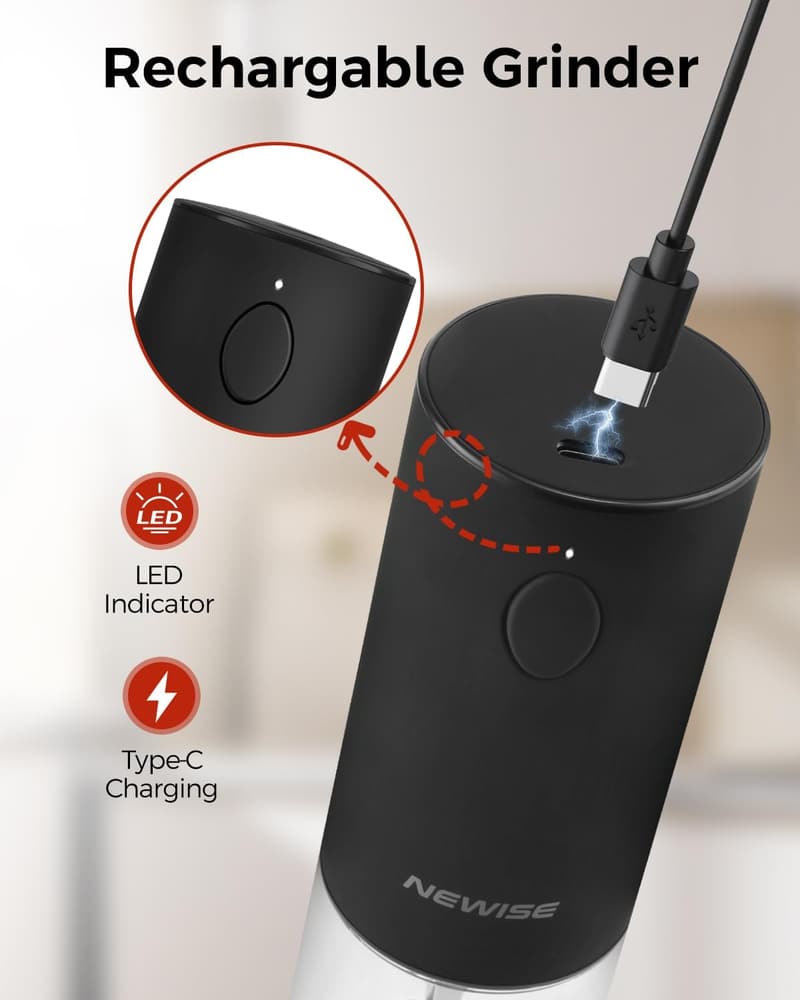 Rechargeable Stainless Steel Salt and Pepper Grinder Set