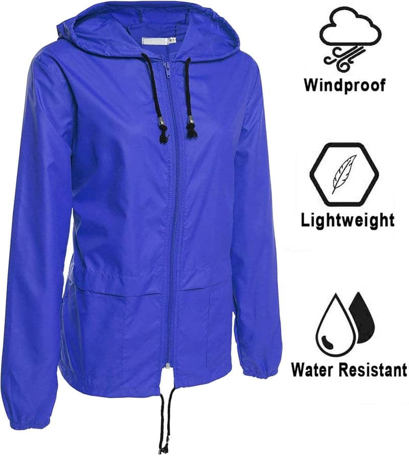 Women's Packable Waterproof Raincoat - Lightweight Hooded Jacket