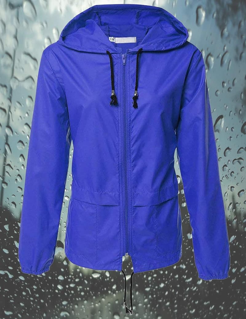 Women's Packable Waterproof Raincoat - Lightweight Hooded Jacket
