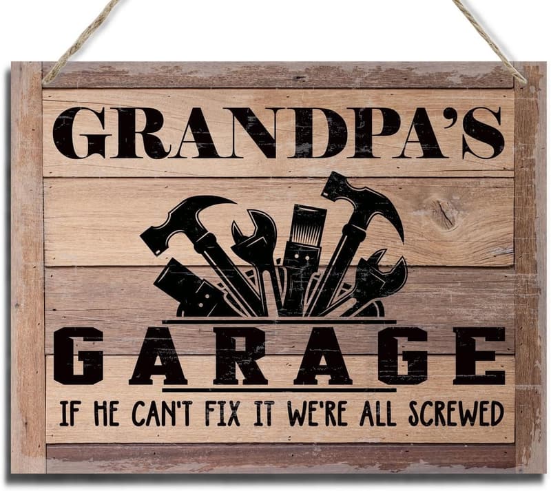 Father's Day Rustic Wood Sign for Grandpa’s Garage Decor
