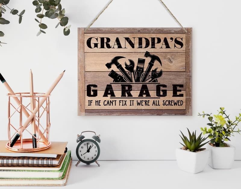 Father's Day Rustic Wood Sign for Grandpa’s Garage Decor