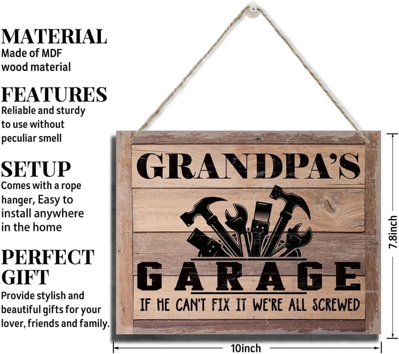 Father's Day Rustic Wood Sign for Grandpa’s Garage Decor