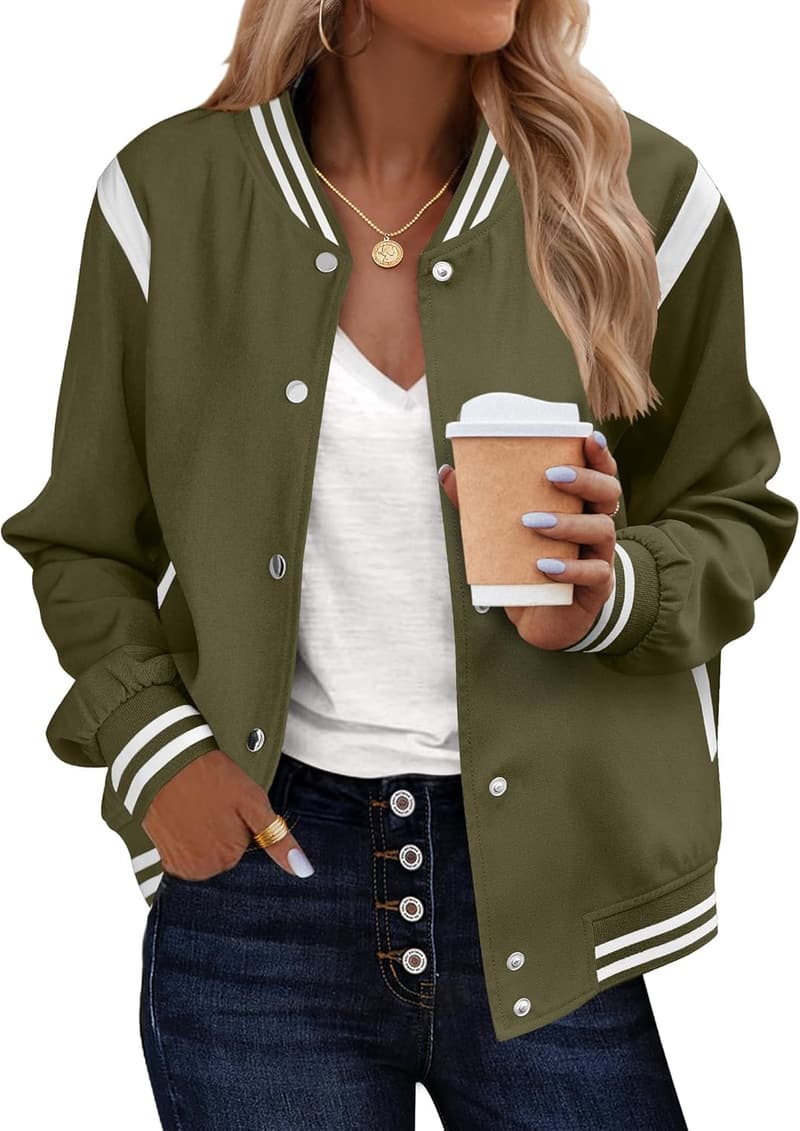 Lightweight Women's Casual Bomber Jacket with Pockets